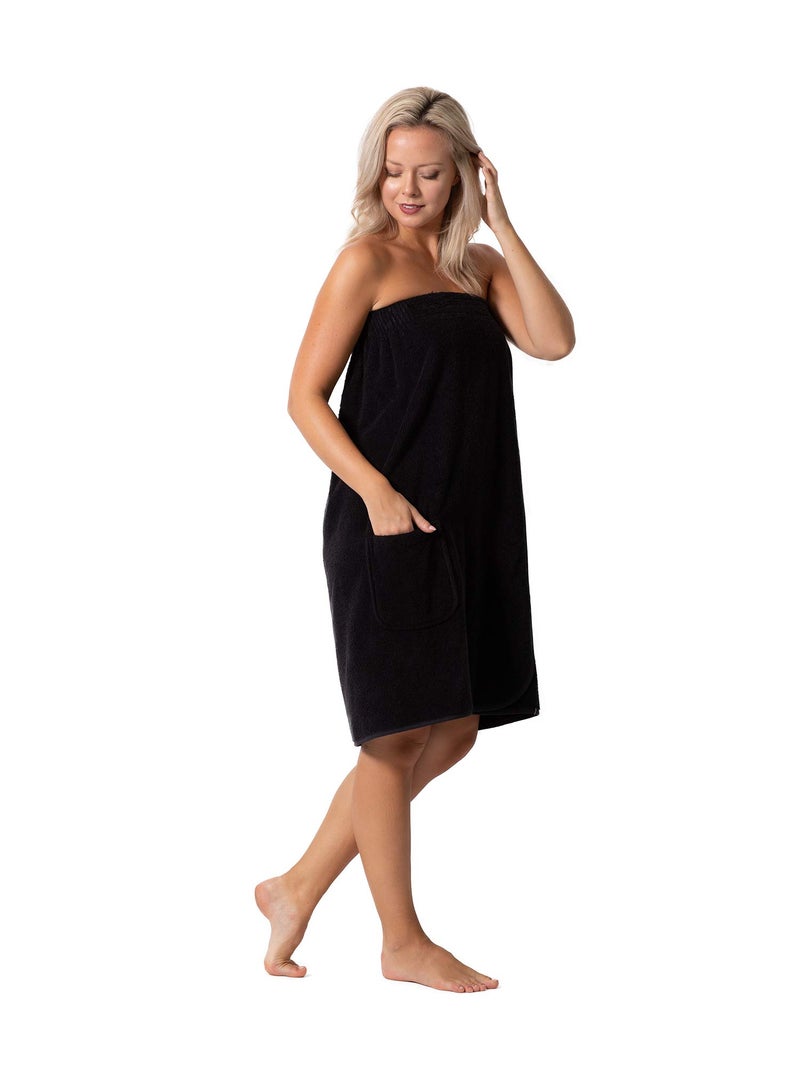 Robe Direct Womenâ€™s Terry Cloth Spa and Bath Towel Wrap with Adjustable Closure & Elastic Top (Black, Large/One Size) - Image 5